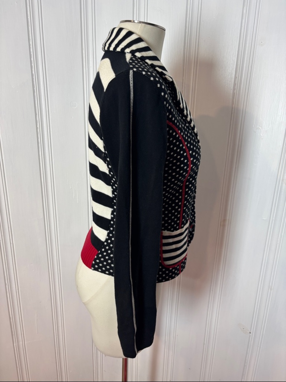BETTY BARCLAY Polka Dot & Stripe Knit Cardigan 100% Cotton | Size EU 36 / US 6 - Picture 2 of 11